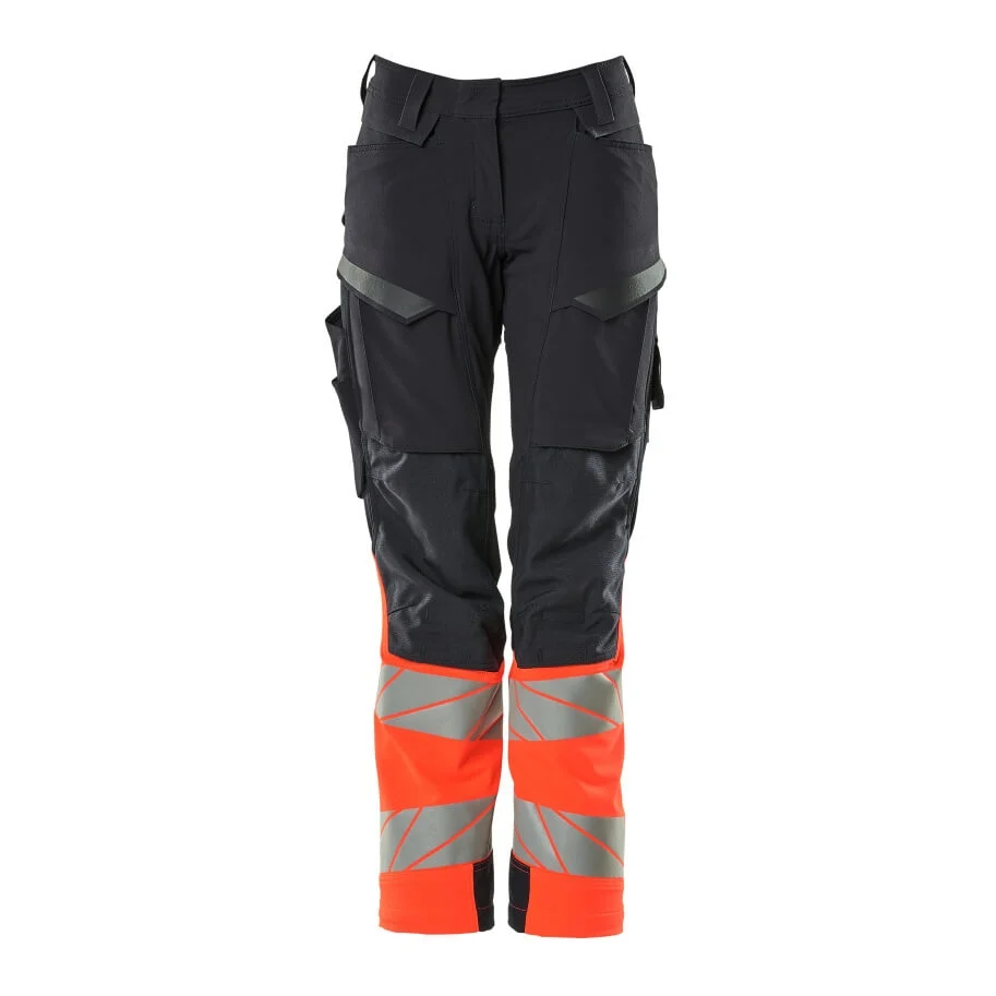 Mascot Accelerate Safe Ladies Diamond Fit Trousers with Kneepad Pockets - Dark Navy/Hi-Vis Red - Image 2