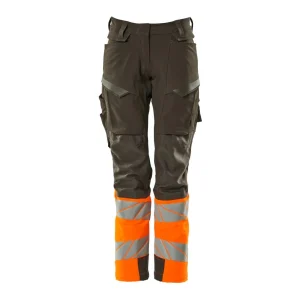 Mascot Accelerate Safe Ladies Diamond Fit Trousers with Kneepad Pockets - Grey/Hi-Vis Orange
