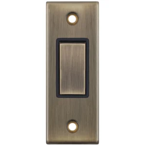 Selectric DSL679 5M 1 Gang 2 Way 10AX Architrave Plate Switch - Antique Brass, Black Insert