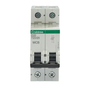 Crabtree 72D/20 Polestar Compact 20A D Curve 16kA DP MCB