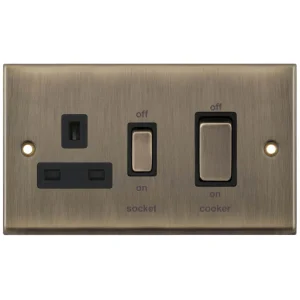 Selectric 7MPRO-649 7M-PRO 45A Cooker Unit with 13A Switched Socket - Antique Brass, Black Insert