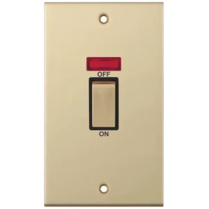 Selectric DSL818 5M 2 Gang 45A DP Switch with Neon - Satin Brass, Black Insert