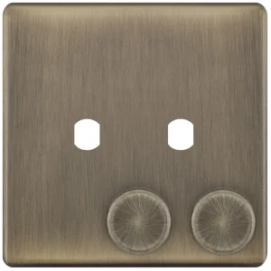 Selectric 5MPLUS-671 5M-PLUS Screwless 2 Gang Empty Dimmer Plate with Knobs - Antique Brass