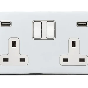 Hamilton 7G27SS2USBULTBC-W Hartland G2 Screwless 2G 13A DP Switched Socket with 2x USB Type-A (2.4A) - Bright Chrome, White Insert