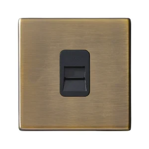 Hamilton 7G29TCSB Hartland G2 Screwless 1G Slave Telephone Socket Outlet - Antique Brass, Black Insert