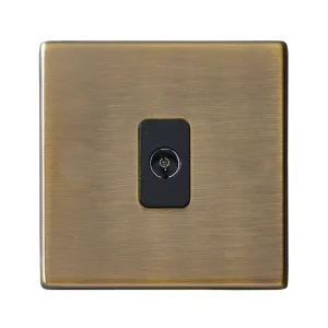 Hamilton 7G29TVIB Hartland G2 Screwless 1G Isolated 1in/1out Coaxial TV Socket Outlet - Antique Brass, Black Insert