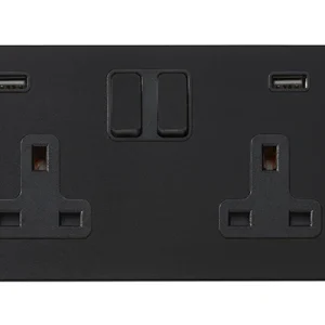 Hamilton 7G2MBSS2USBULTBL-B Hartland G2 Screwless 2G 13A DP Switched Socket with 2x USB Type-A (2.4A) - Matt Black, Black Insert