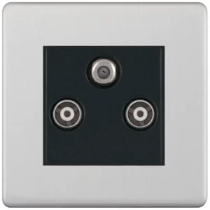Selectric 5MPLUS-237 5M-PLUS Screwless 1x F-Type Satellite & 2x Isolated Coaxial TV Socket - Satin Chrome, Black Insert