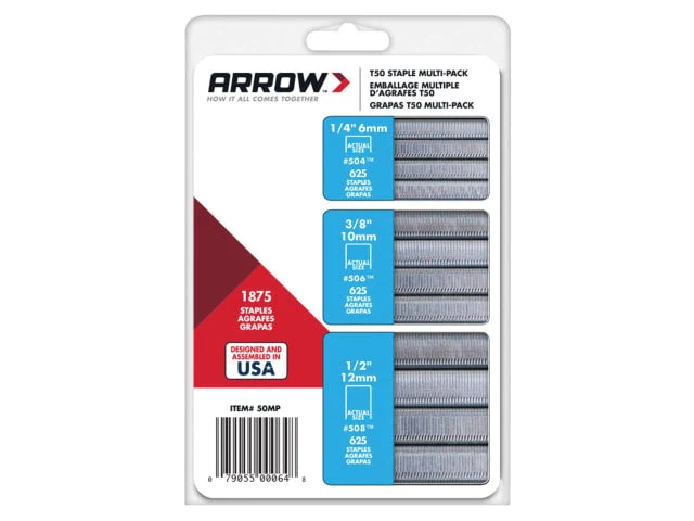 Arrow T50 Staples Multi Pack 6mm 10mm & 12mm (Box 1875, 3 x 625) - Image 2