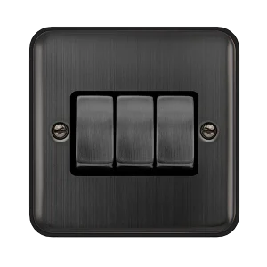 Click Deco Plus DPBZ413BK 10AX Ingot 3-Gang 2-Way Plate Switch - Matt Bronze (Black)