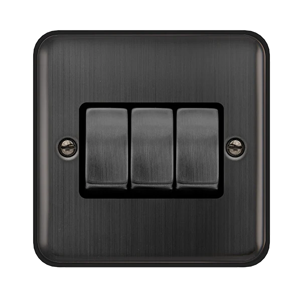 Click Deco Plus DPBZ413BK 10AX Ingot 3-Gang 2-Way Plate Switch - Matt Bronze (Black)