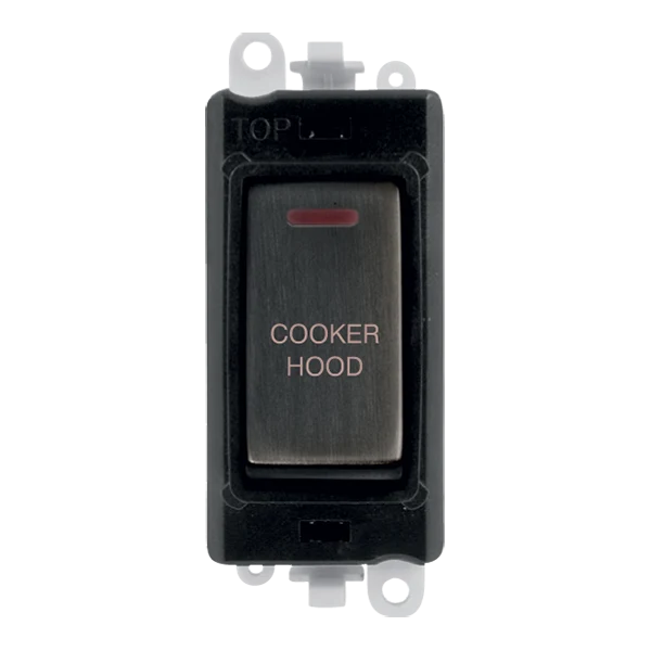 Click GridPro GM2218BKBZ-CH 20AX Double Pole Switch with LED Module printed "Cooker Hood" - Matt Bronze (Black)