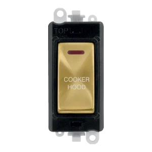 Click GridPro GM2218BKSB-CH 20AX Double Pole Switch with LED Module printed "Cooker Hood" - Satin Brass (Black)