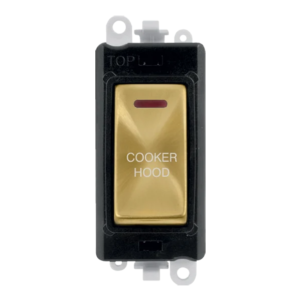 Click GridPro GM2218BKSB-CH 20AX Double Pole Switch with LED Module printed "Cooker Hood" - Satin Brass (Black)