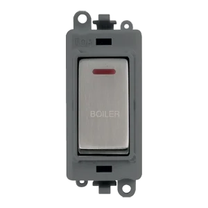 Click GridPro GM2218GYSS-BL 20AX Double Pole Switch with LED Module printed "Boiler" - Stainless Steel (Grey)