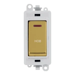 Click GridPro GM2218PWBR-HB 20AX Double Pole Switch with LED Module printed "Hob" - Polished Brass (Polar White)