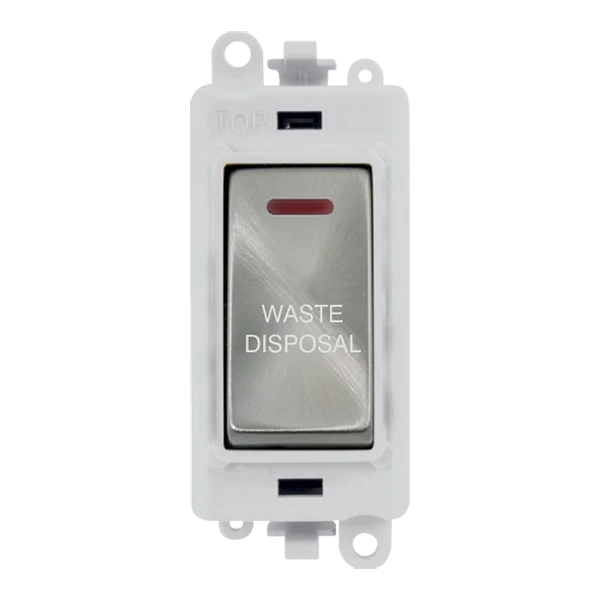 Click GridPro GM2218PWSC-WD 20AX Double Pole Switch with LED Module printed "Waste Disposal" - Satin Chrome (Polar White)