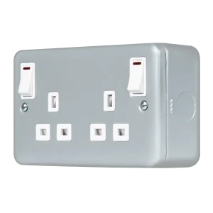Click MCP840 Metal Clad Pro 13A 2 Gang Double Pole Safety Shutter Outboard Switched Socket Outlet with LED Indication