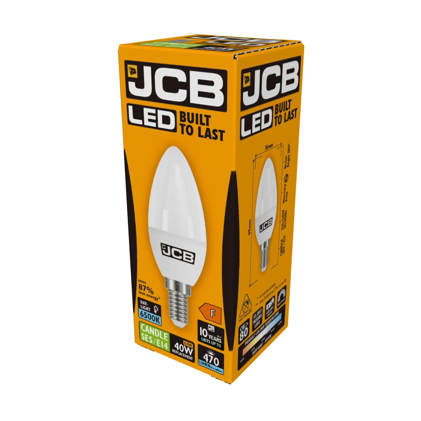 JCB S10982 E14 SES Candle LED Bulb Opal 4.9W 470lm Daylight 6500K