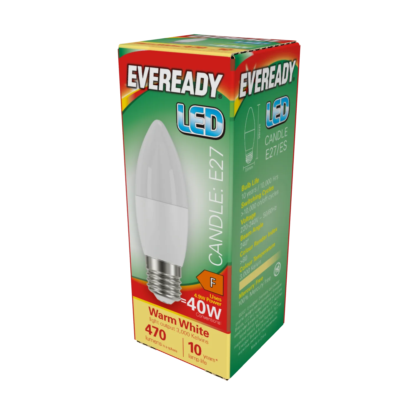 Eveready S13614 E27 ES Candle LED Bulb Opal 4.9W 470lm Warm White 3000K (5 Pack) - Image 2