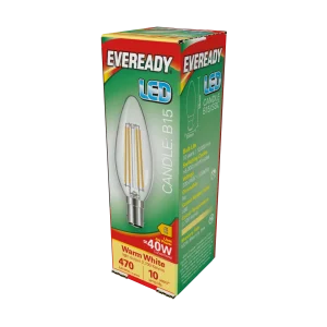 Eveready S15476 B15 SBS Candle Filament Clear LED Bulb 4W 470lm Warm White 2700K (5 Pack)