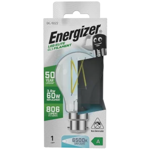 Energizer S29631 A Rated LED Elite GLS B22 Filament 806lm 3.8W 6500K (Daylight)(12 Pack)