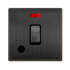 Click Definity Complete SFBZ523BK 20A Ingot Double Pole Switch With Neon & Flex Outlet - Matt Bronze Cover Plate - Black Insert