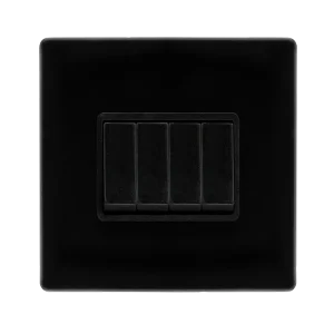 Click Definity Complete SFMB104BK 10AX 4 Gang 2 Way Single Plate Switch - Metal Matt Black Cover Plate - Black Insert