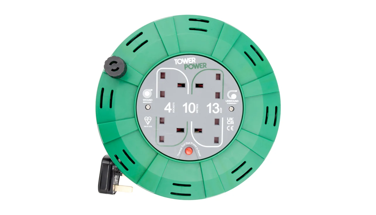 Tower TP21014 4 Socket 10 Metre 13 Amp Cable Reel Cassette - Image 2