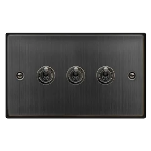 Click Deco VPBZ423 Victorian 10AX 3-Gang 2-Way Toggle Plate Switch - Matt Bronze