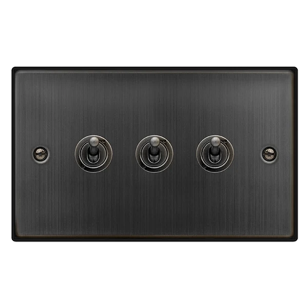Click Deco VPBZ423 Victorian 10AX 3-Gang 2-Way Toggle Plate Switch - Matt Bronze