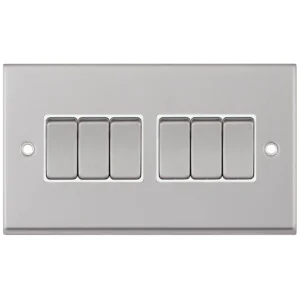 Selectric 7MPRO-105 7M-PRO 6 Gang 2 Way 10AX Plate Switch - Satin Chrome, White Insert