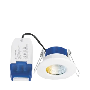 Aurora AU-R6CS 220-240V 6W 640lm IP65 Fixed Dimmable 3 Colour Switchable Led Integrated Fire & Acoustic Rated Downlight White Bezel