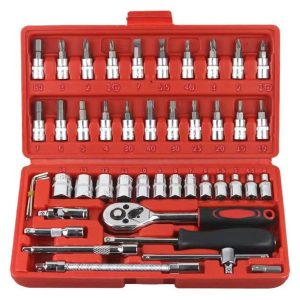 1/4 Inch Drive Socket Ratchet Wrench Set with Bit Socket Set Metric and Extension Bar for Car Bicycle Motorcycle Repair and Home Use with Storage Case RS-JN