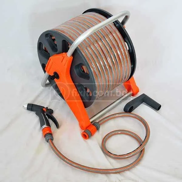 30 m Orange Color Wall Mount Garden Hose Reel Heavy Duty With Brass Nozzle Spray Gun