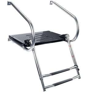2 Step Telescoping Boat Ladder 304 Stainless Steel Swim Platform with Handrails for Pontoon Dock and Yacht RS-JN