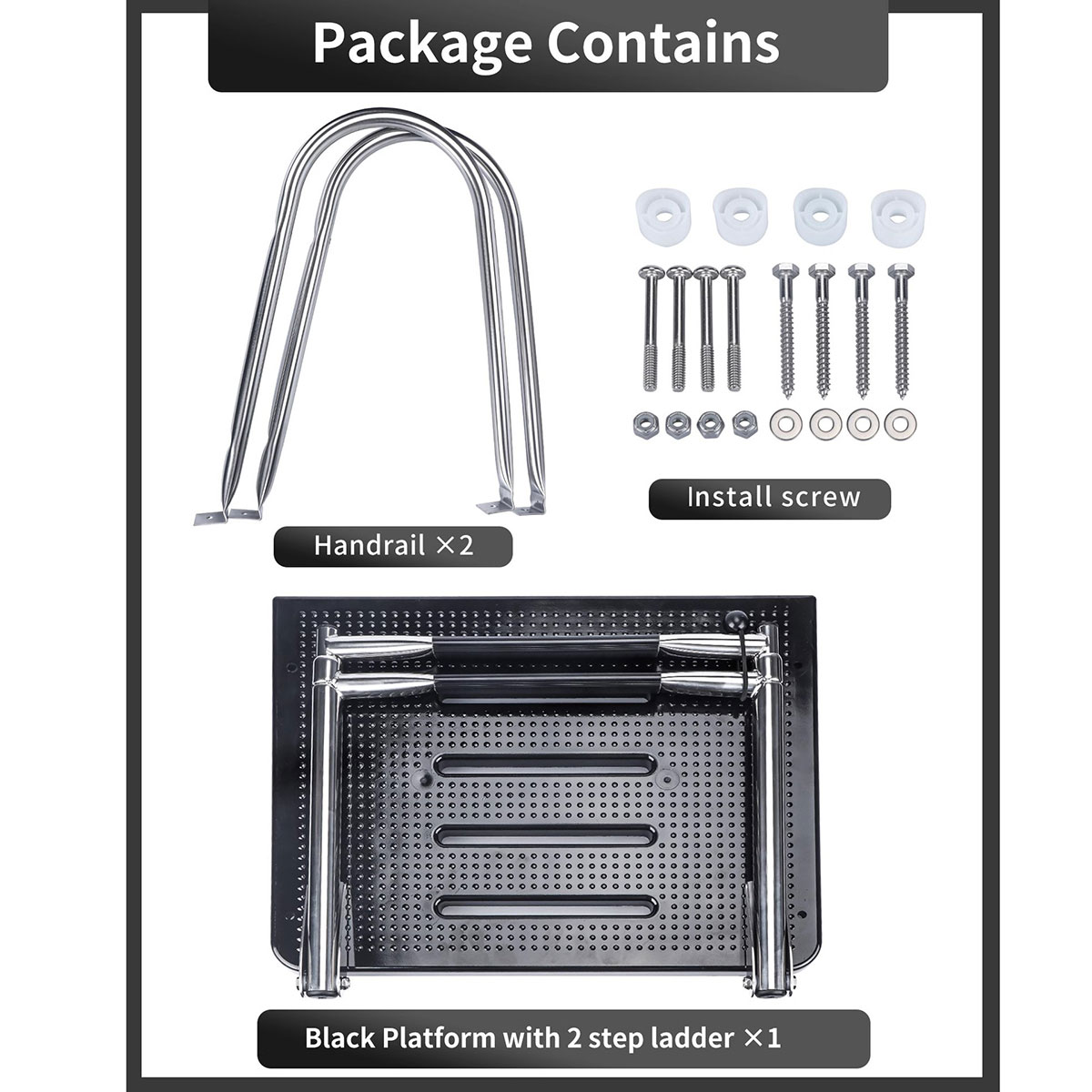 2 Step Telescoping Boat Ladder 304 Stainless Steel Swim Platform with Handrails for Pontoon Dock and Yacht RS-JN - Image 6