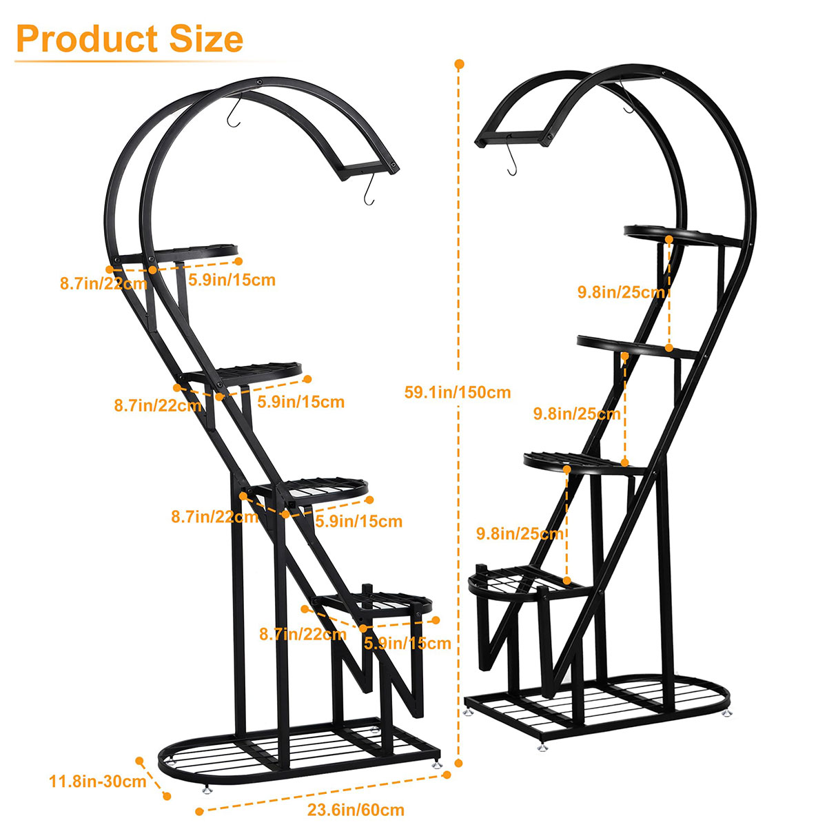 5 Tier Metal Plant Display Rack Heart Shaped Ladder Stand with Hanging Hooks RS-NV - Image 3