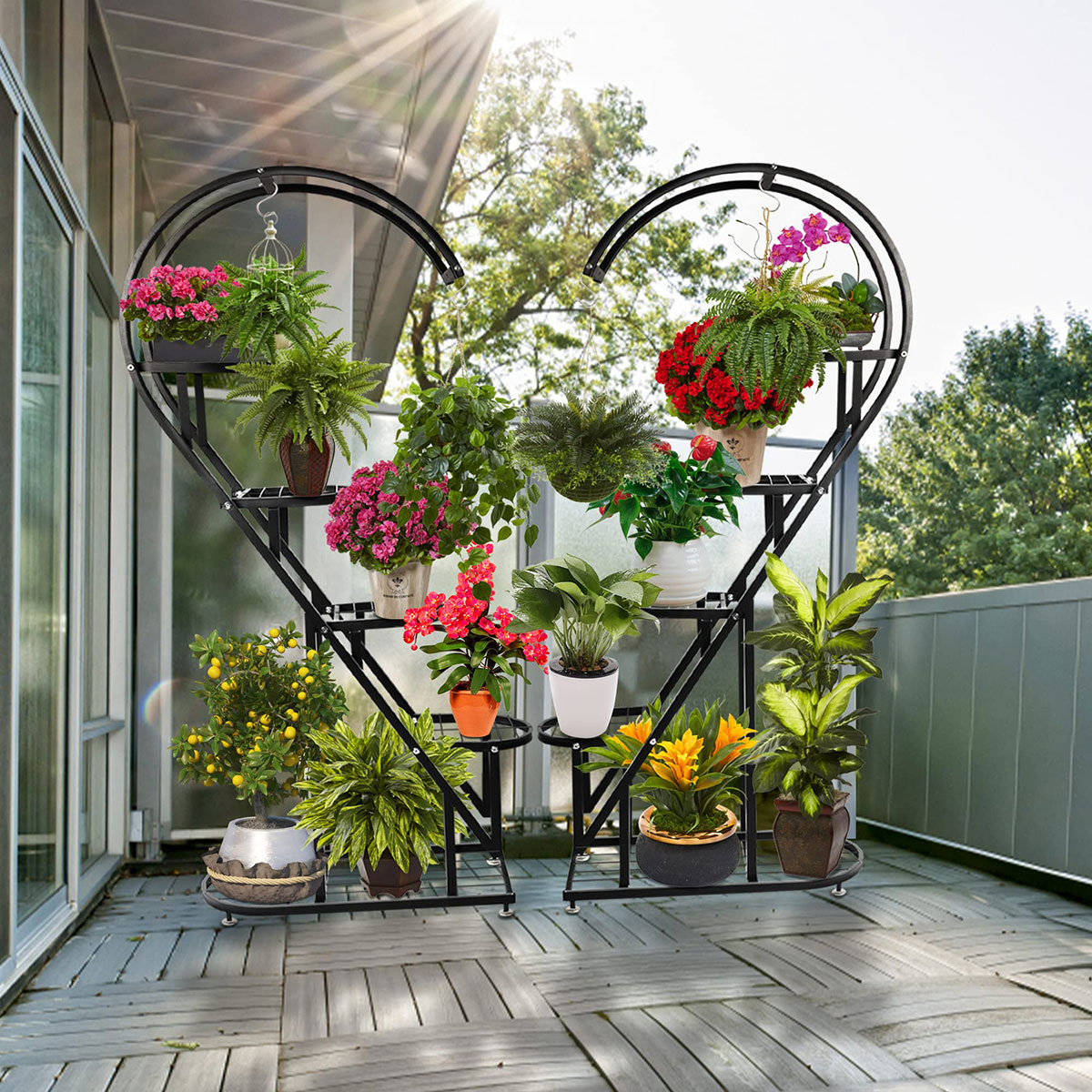 5 Tier Metal Plant Display Rack Heart Shaped Ladder Stand with Hanging Hooks RS-NV - Image 7