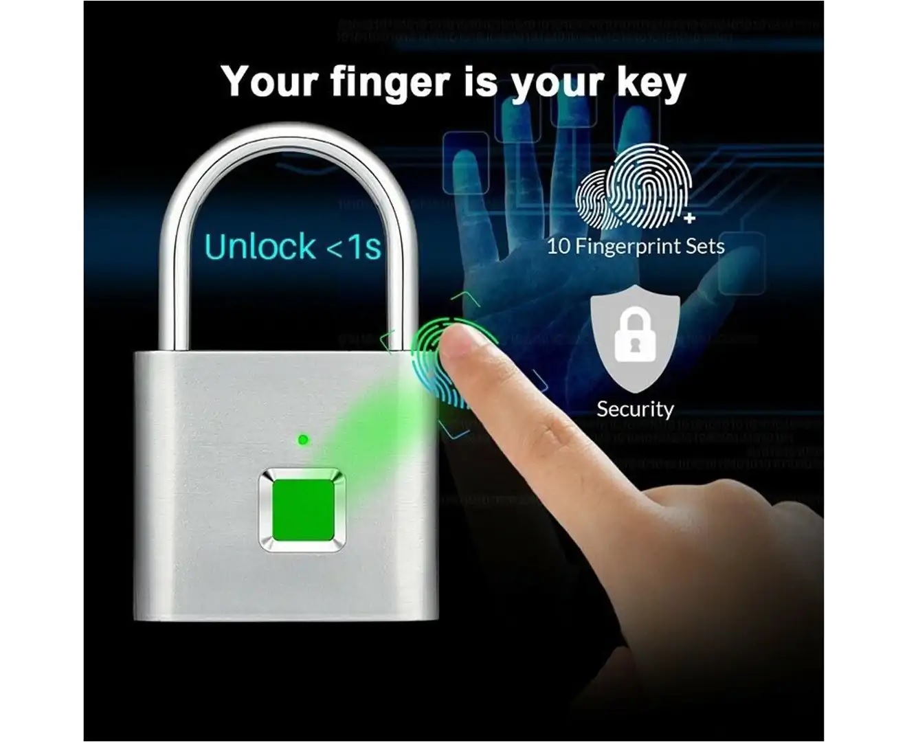 Smart Fingerprint Padlock Keyless Anti-Theft Security Rechargeable Padlock – Platinum - Image 3