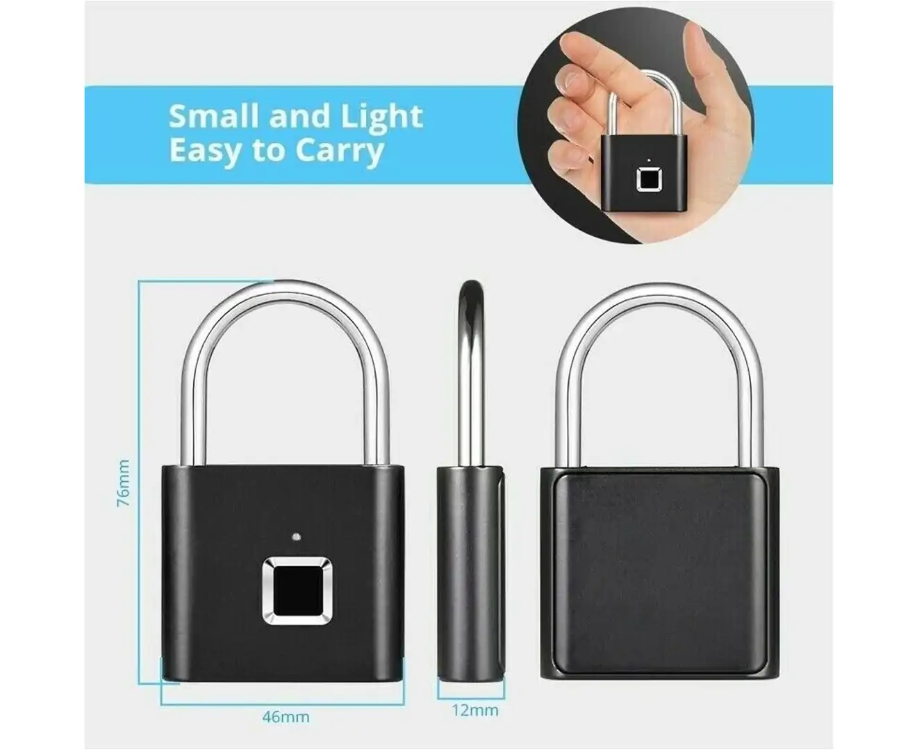 Smart Fingerprint Padlock Keyless Anti-Theft Security Rechargeable Padlock – Platinum - Image 9