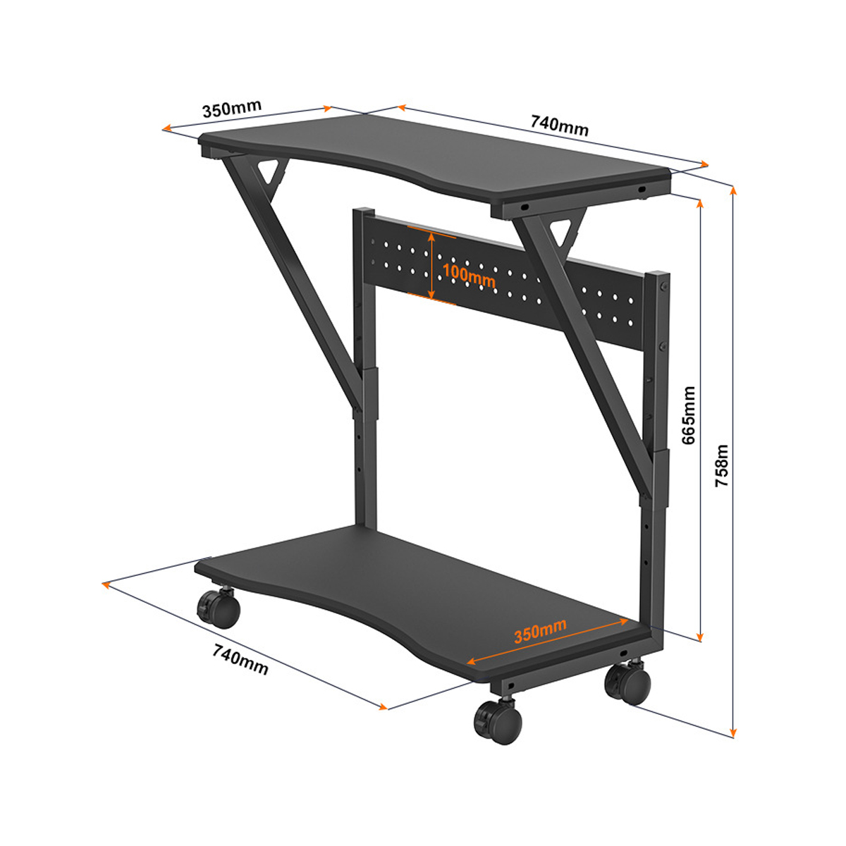 Computer Tower Cart Height Adjustable PC Stand CPU Holder with Rolling Wheels Office Gaming Desk Accessories CR-AG - Image 4