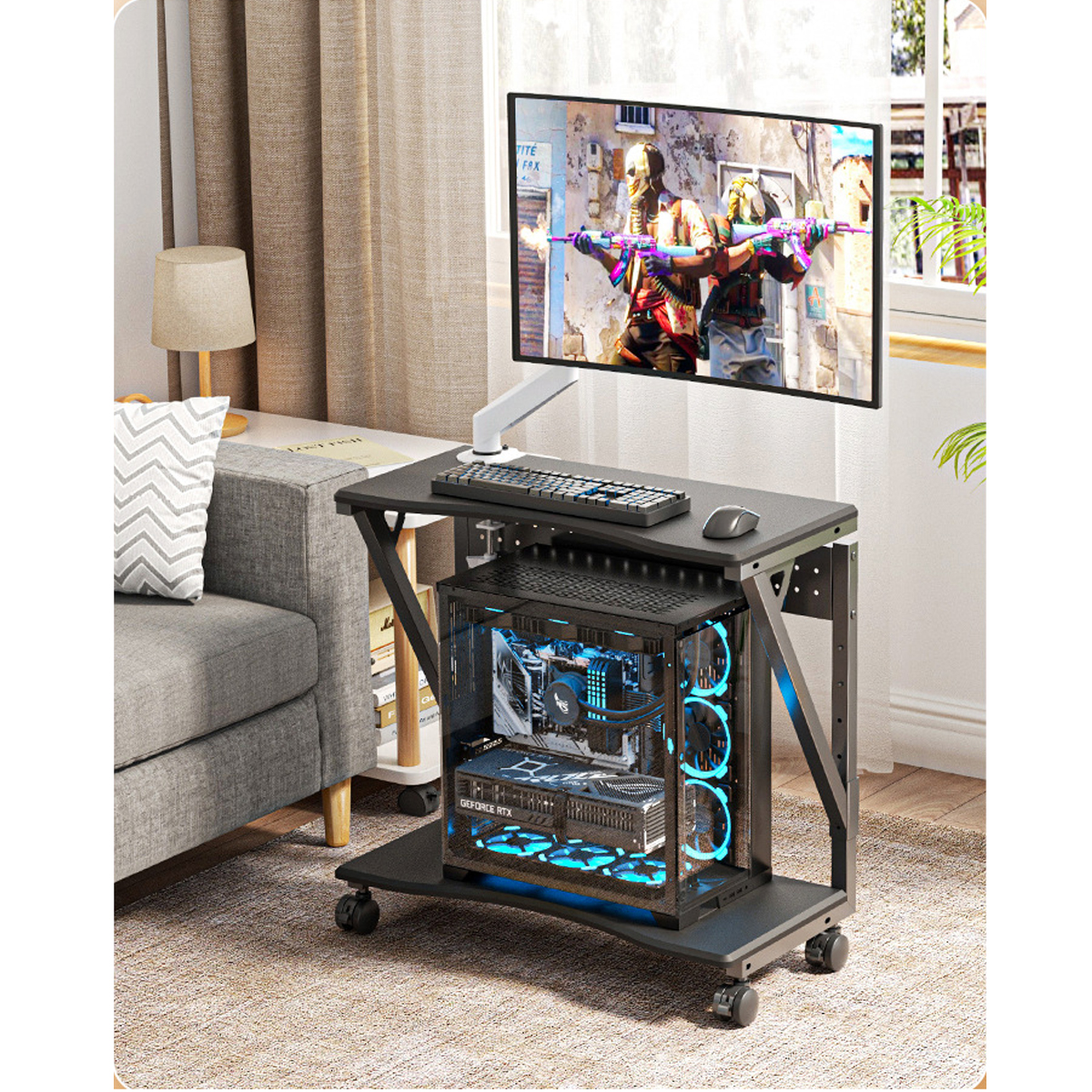 Computer Tower Cart Height Adjustable PC Stand CPU Holder with Rolling Wheels Office Gaming Desk Accessories CR-AG - Image 7
