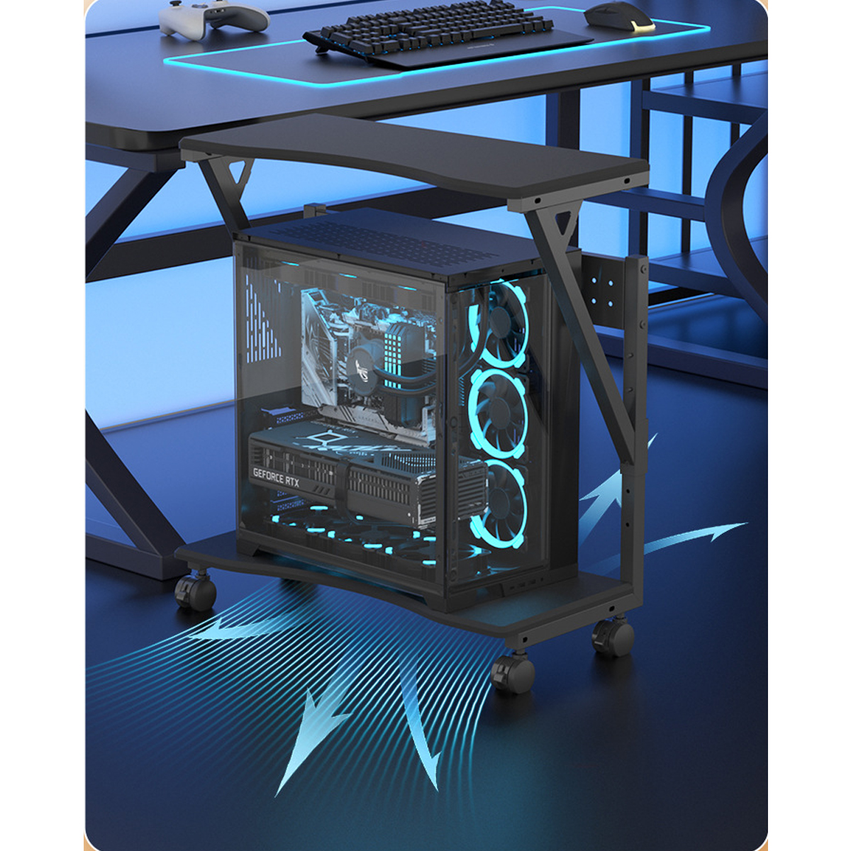 Computer Tower Cart Height Adjustable PC Stand CPU Holder with Rolling Wheels Office Gaming Desk Accessories CR-AG - Image 8