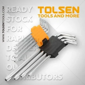 T10- T15- T20- T25- T27- T30- T40- T45- T50 9Pcs Torx Long Arm Hex Key Set Tolsen Brand 20056