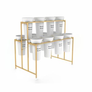 Flower Cart Display Stand with Buckets Multi-Layer Stepped Flower Stand with Foot Pad RS-FB