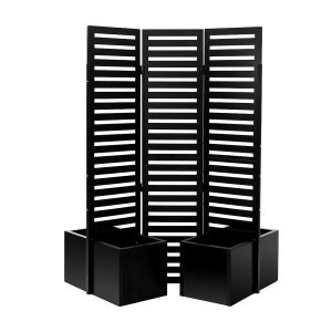 Freestanding Outdoor Privacy Screen with 4 Self Draining Planters Raised Garden Beds 3 Hinged Panels for Patio Backyard Deck CR-NV