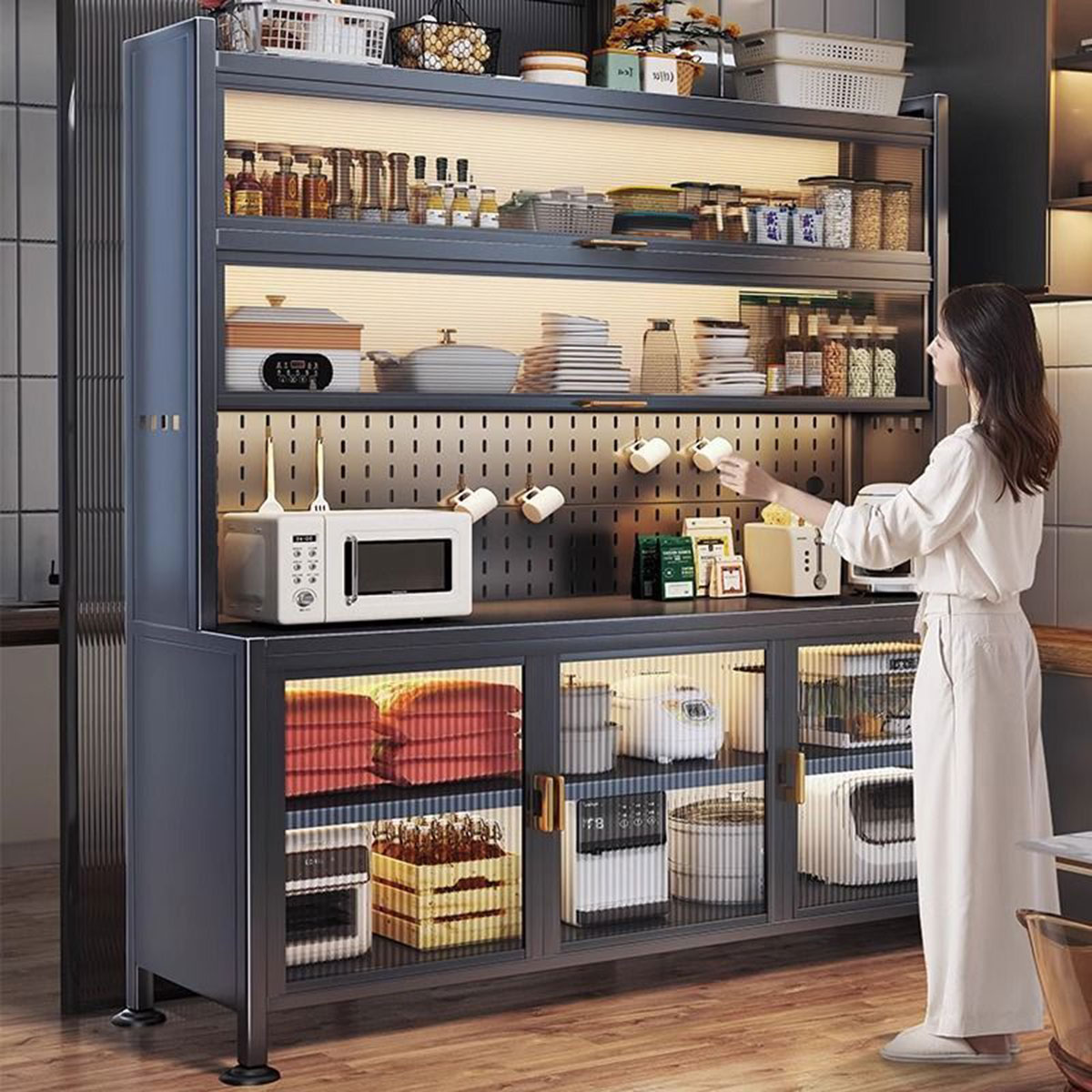 Kitchen Pantry Storage Cabinet with Adjustable Shelves Pantry Storage Cabinet Freestanding Cupboard for Kitchen Dining Room RS-JN - Image 7
