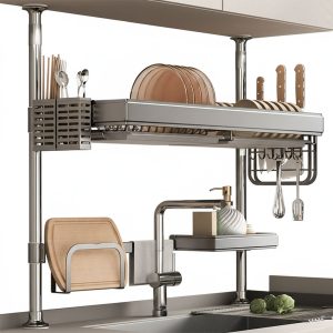 Kitchen Sink Dish Storage Rack Adjustable Dish Drainer Large Capacity Perfect for Countertop Storage RS-FB