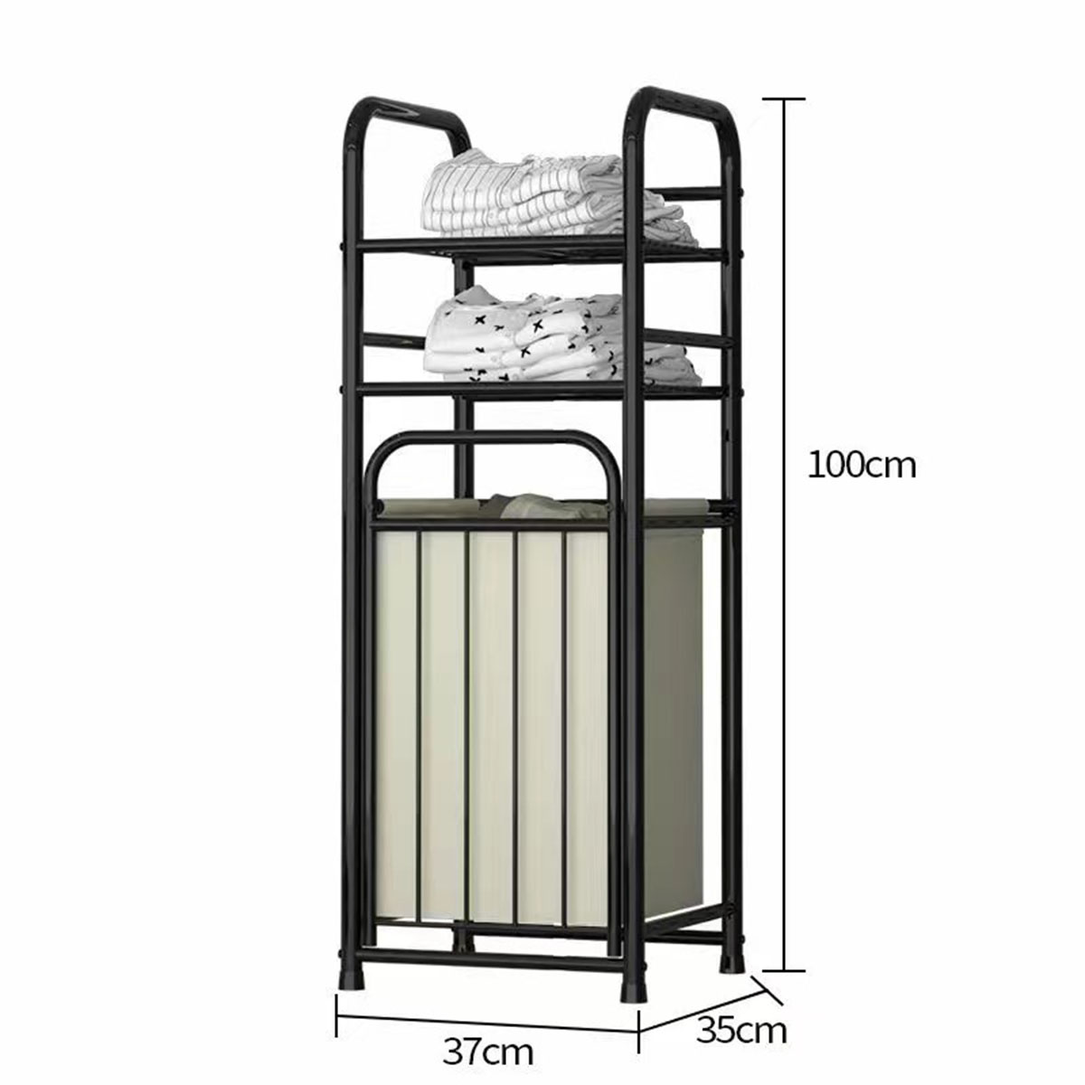 Metal 3 Tier Tilt Out Laundry Hamper Laundry Basket Stand Cabinet with Shelves Laundry Storage Bag Rack FY-DC - Image 3